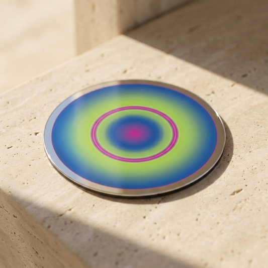 Deeply into You, Pocket Portal Dibond — artwork disc on travertine