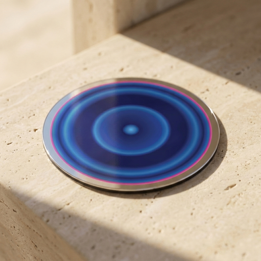 Jupiter, Pocket Portal Dibond — artwork disc on travertine